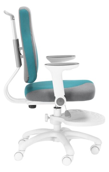 Detská rastúca stolička Neoseat KINDER WHITE PLUS — látka, sivá / tyrkysová
