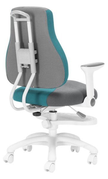 Detská rastúca stolička Neoseat KINDER WHITE PLUS — látka, sivá / tyrkysová