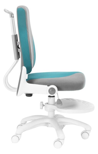 Detská rastúca stolička Neoseat KINDER WHITE PLUS — látka, sivá / tyrkysová