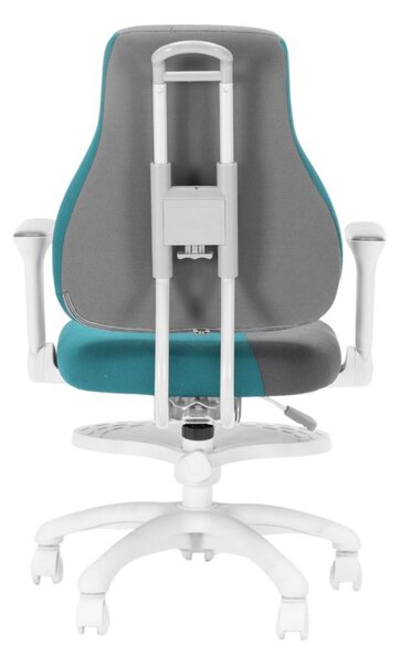 Detská rastúca stolička Neoseat KINDER WHITE PLUS — látka, sivá / tyrkysová