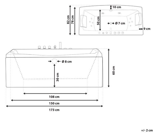 Vírivá vaňa biela akrylát 173 x 82 cm obdĺžnikový tvar opierky hlavy hydromasážne trysky pre 1 osobu moderný štýl kúpeľňa