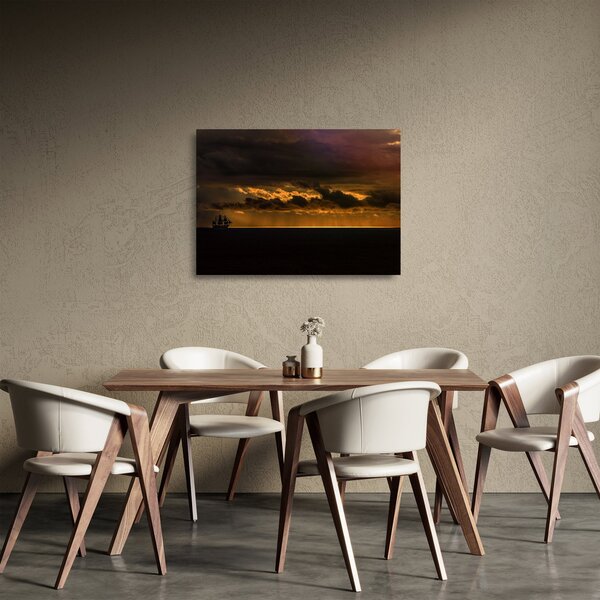 Sklenený obraz plachetnice pri západe slnka (70x50 cm)