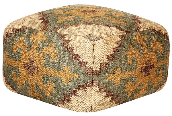 Taburet viacfarebný juta vlna 50 x 50 cm orientálny kelímový vzor štvorcový tvar podnožka puf moderný rustikálny štýl obývačka spálňa