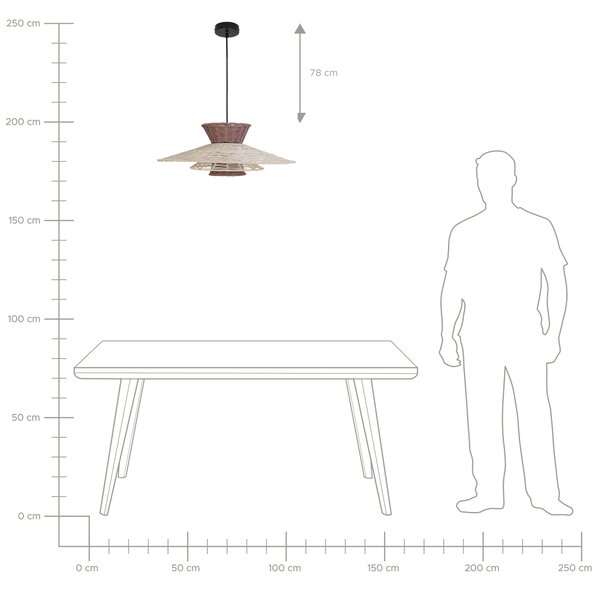 Závesná lampa hnedá a béžová s ratanovým tienidlom kovové závesné svietidlo do interiéru