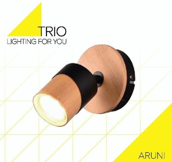 TRIO 801170132 ARUNI nástenné svietidlo s vypínačom 1xGU10 čierna, svetlé drevo