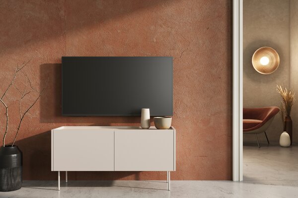 TV skrinka Desin 120 cm s kovovými nohami - kašmír / dub nagano