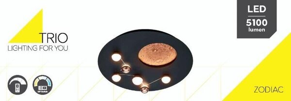 TRIO 644810132 ZODIAC stropné svietidlo D500mm SMD LED 42W/5100lm 2300+3000+4000K čierna matná, switchdimmer