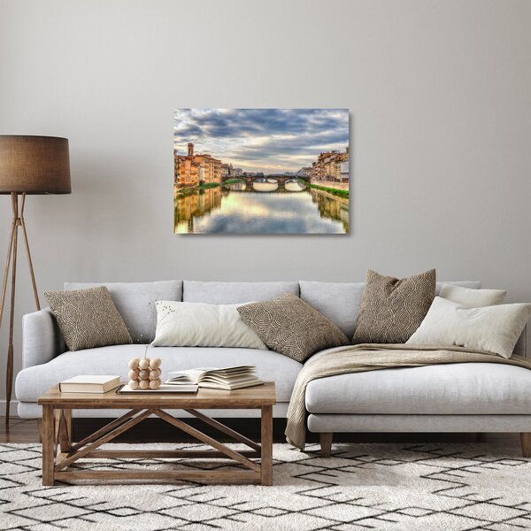 Sklenený obraz mesta s riekou (70x50 cm)
