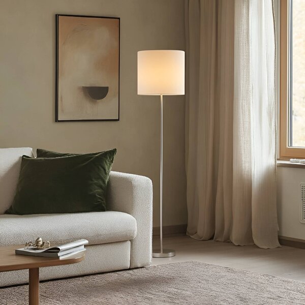 Lindby Stojacia lampa Parsa, biele, textilné, výška 167 cm, E27, Biela / opálová, Obývacia izba / jedáleň, Textil / látka / hodváb, Štýl mladých, Stojaca lampa