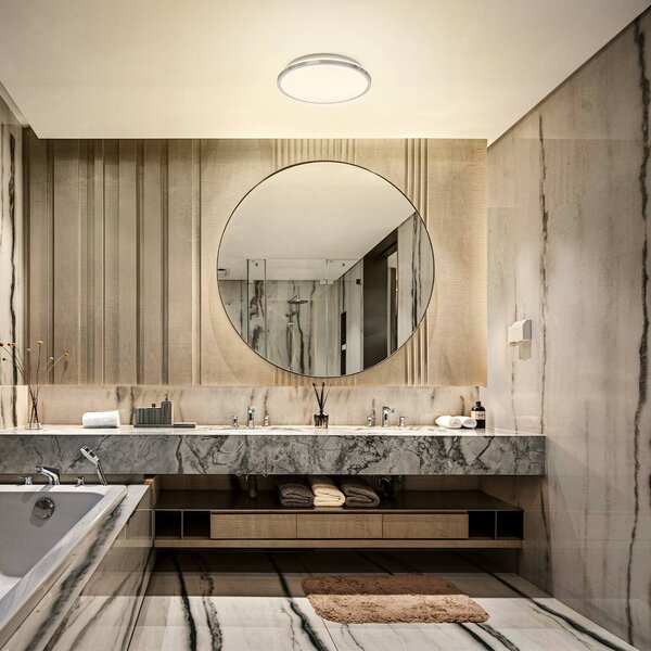 OSRAM stropné LED svetlo BATHROOM, chróm, Ø 30 cm, IP44,, Chrómová / strieborná, Kúpeľňa, Hliník, Moderný, Závesné svietidlo