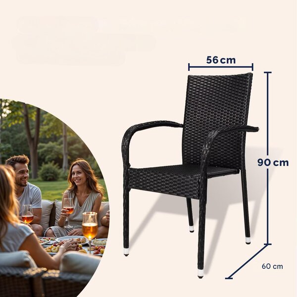 Ratanové stoličky Comfort 4 ks - čierna