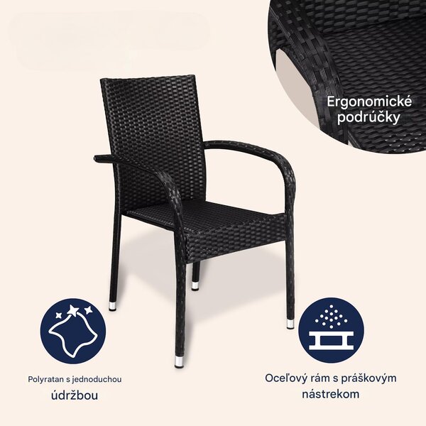 Ratanové stoličky Comfort 4 ks - čierna