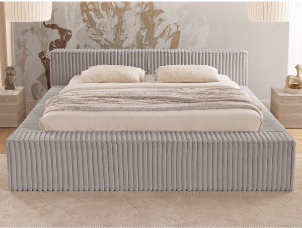 Sivá čalúnená dvojlôžková posteľ s úložným priestorom s roštom 140x200 cm Cloe – Ropez