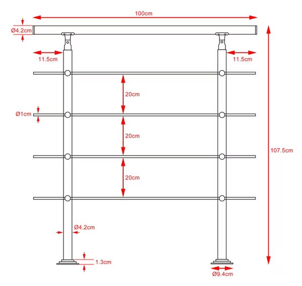 Schodiskové zábradlie 4 vzpery - 100 cm