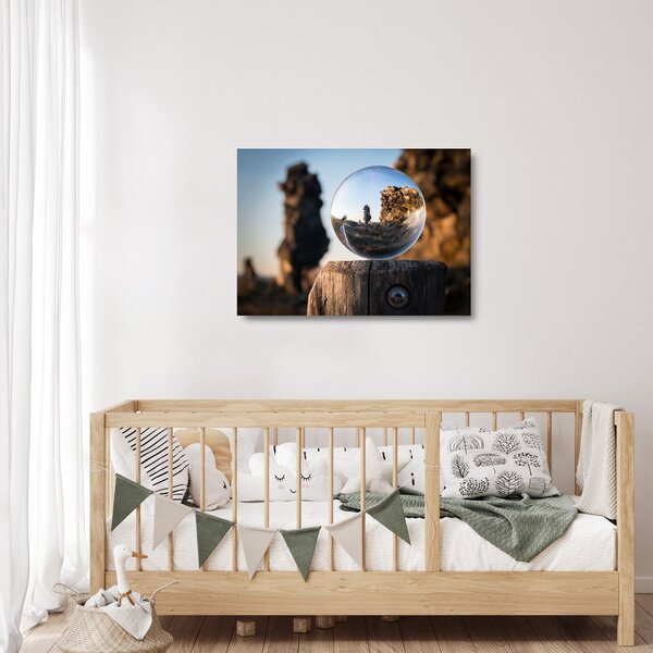 Sklenený obraz lupy a krajiny (70x50 cm)