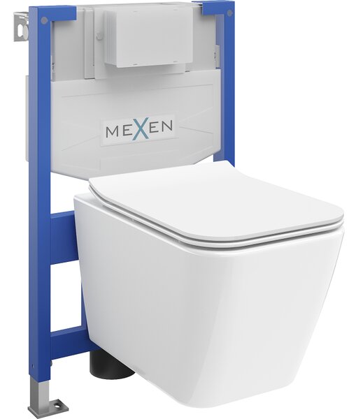 Mexen Cube podomietkový WC set rám Fenix XS-F s WC misou a pomaly zatvárajúcim sedlom, biely lesk - 68030924000