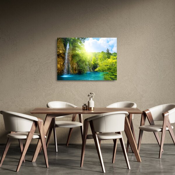 Sklenený obraz - vodopády v pralese (70x50 cm)