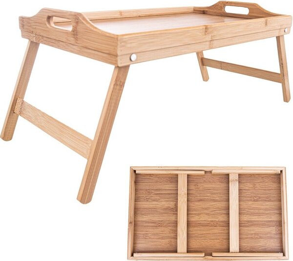 Orion Bed Table | Laptop Table | Raňajkový stôl | Bambusové drevo Servírovací podnos so skladacími vzpriamenými nohami Multifunkčné