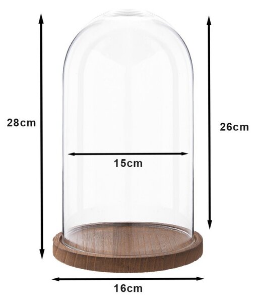 Sklenený poklop s dreveným podnosom - Ø 16*28 cm - Clayre & Eef