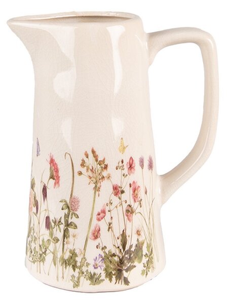 Béžový keramický dekoračný džbán s lúčnymi kvetmi Flowers of Love L - 20*13*25 cm - Clayre & Eef