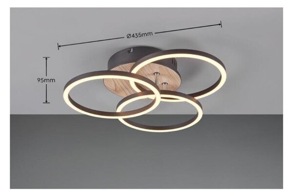 TRIO Reality R62823135 CIRCLE stropné svietidlo SMD LED 27W/3200lm 2700-6000K imitácia dreva, čierna, stmievateľné, diaľkový ovládač