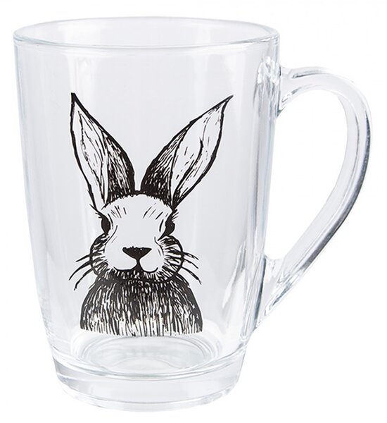Sklenený hrnček na čaj s králikom Rabbit Cartoon - 11 * 8 * 11 cm / 300 ml - Clayre & Eef