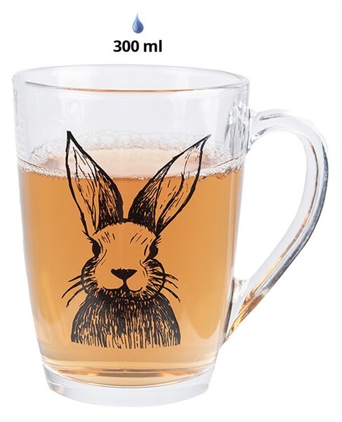 Sklenený hrnček na čaj s králikom Rabbit Cartoon - 11 * 8 * 11 cm / 300 ml - Clayre & Eef