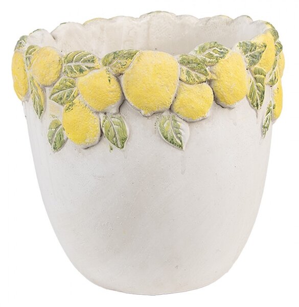 Cementový kvetináč lemovaný citrónmi Lemoni M - Ø 20*19 cm - Clayre & Eef
