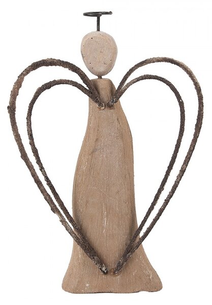 Hnedá dekorácia drevená figúrka anjel Angel Rustic M - 12*3*18 cm - Clayre & Eef