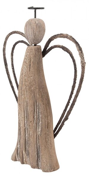 Hnedá dekorácia drevená figúrka anjel Angel Rustic M - 12*3*18 cm - Clayre & Eef