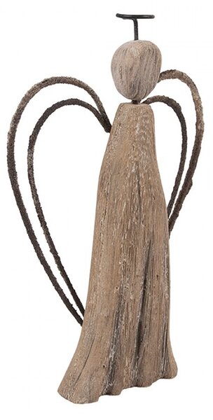 Hnedá dekorácia drevená figúrka anjel Angel Rustic M - 12*3*18 cm - Clayre & Eef