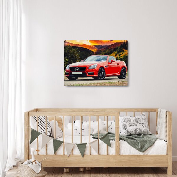 Sklenený obraz - červený Mercedes (70x50 cm)