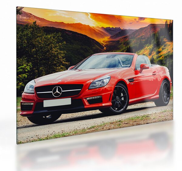 Sklenený obraz - červený Mercedes (70x50 cm)