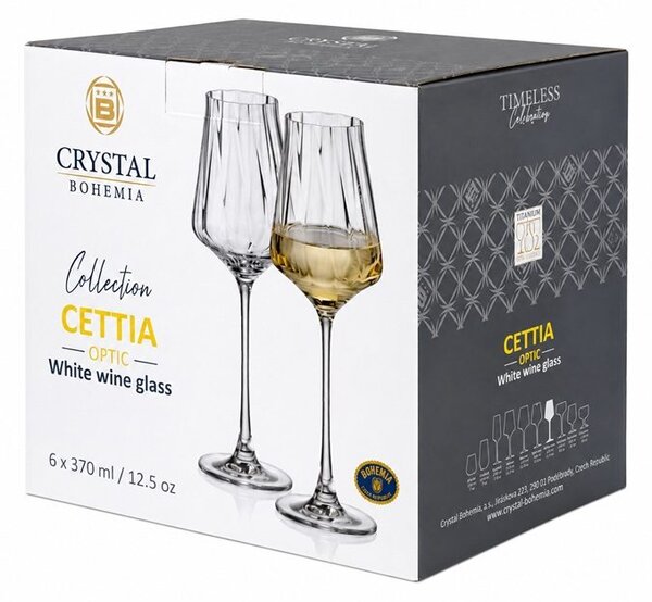 Crystal Bohemia Cettia optic poháre na víno 370 ml 6 ks