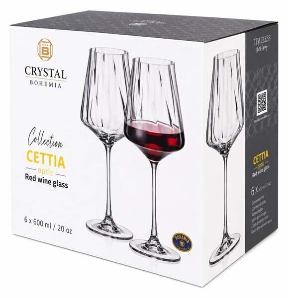 Crystal Bohemia Cettia optic poháre na víno 600 ml 6 ks