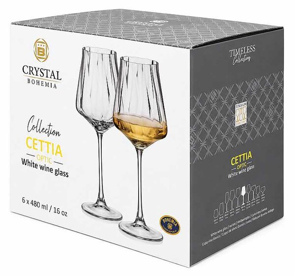 Crystal Bohemia Cettia optic poháre na víno 480 ml 6 ks