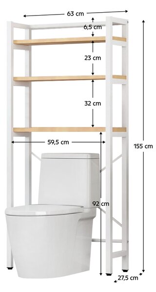 KONDELA Regál nad WC, dub natural/biela, BALRAM