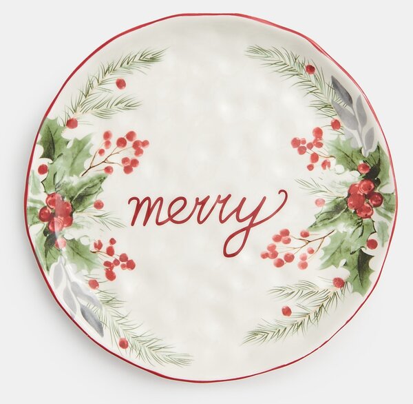 Sinsay - Vianočný keramický tanier s nápisom “Merry” - biela