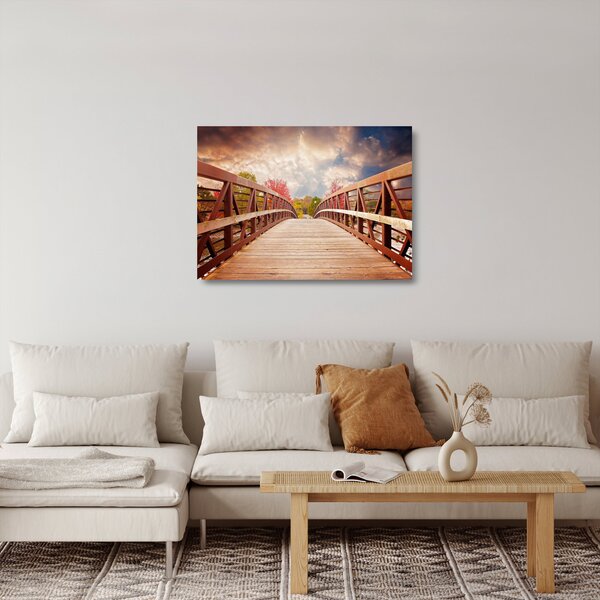 Sklenený obraz - drevený most (70x50 cm)