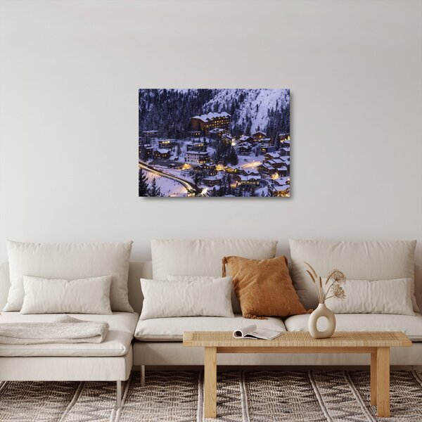Sklenený obraz - horské zimné mestečko (70x50 cm)