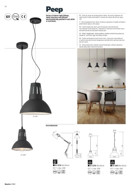 Redo 01-1282 - Závesný luster na lanku PEEP 1xE27/42W/230V pr. 34,5 cm biela
