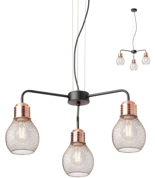 Redo 01-1579 - Luster na lanku EDISON 3xE27/42W/230V, priemer 53 cm, čierna/medená