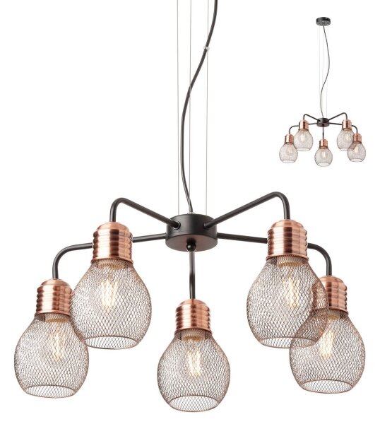 Redo 01-1580 - Luster na lanku EDISON 5xE27/42W/230V priemer 53 cm čierna/medená