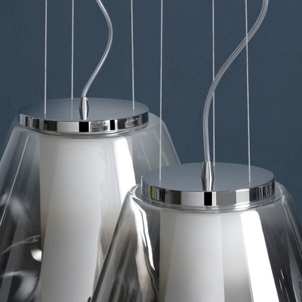 Redo 01-1139 - Závesný luster FUSION na lankách 1xE27/42W/230V pr. 30 cm, lesklý chróm/dymové sklo