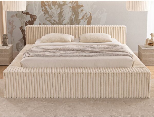 Béžová čalúnená dvojlôžková posteľ s úložným priestorom s roštom 160x200 cm Cloe – Ropez