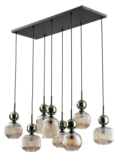 Luster na lanku SOPHIA 8xE14/10W/230V čierna/zelená/dymovo-béžová