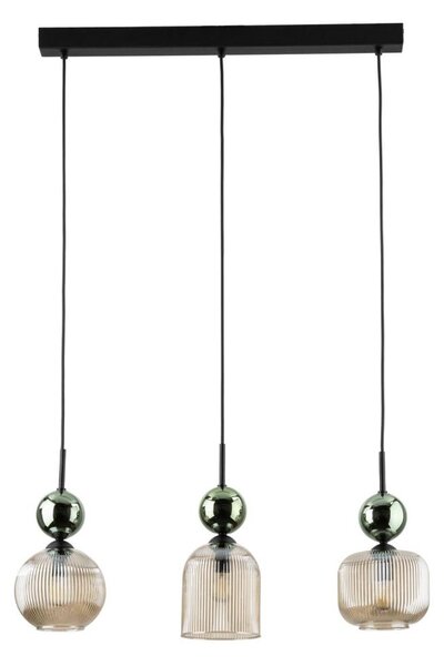 Luster na lanku SOPHIA 3xE14/10W/230V čierna/zelená/dýmová béžová