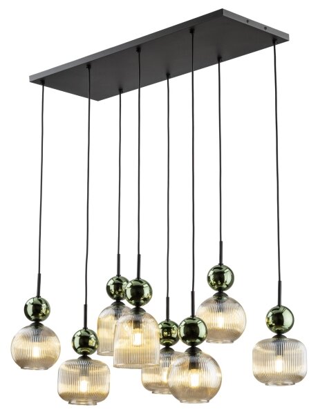 Luster na lanku SOPHIA 8xE14/10W/230V čierna/zelená/dymovo-béžová