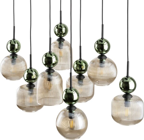 Luster na lanku SOPHIA 8xE14/10W/230V čierna/zelená/dymovo-béžová