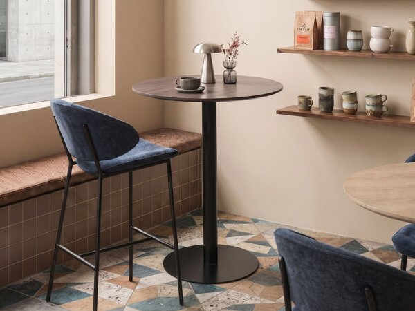 Záhradný bistro stolík tmavohnedá a čierna okrúhly 80 x 80 cm vysoká kovová podnož rustikálny moderný